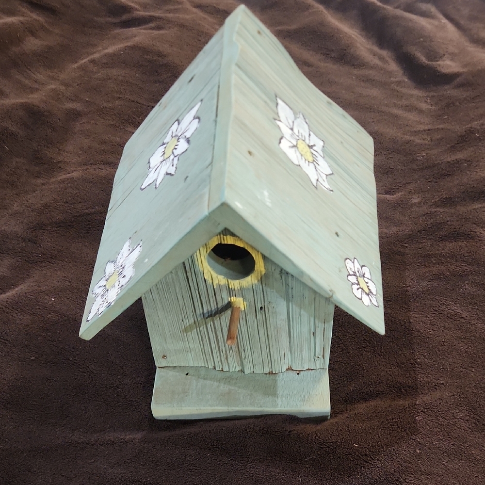 Floral Accented Green Birdhouse